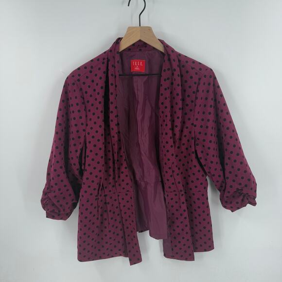 Y2K Elle Women’s Size XL Burgundy Black Polka Dot Blazer Jacket Retro Statement - Picture 9 of 9